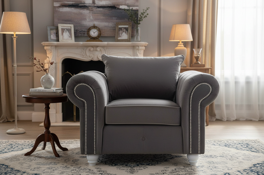 Olympia Grey Fabric Velvet Armchair