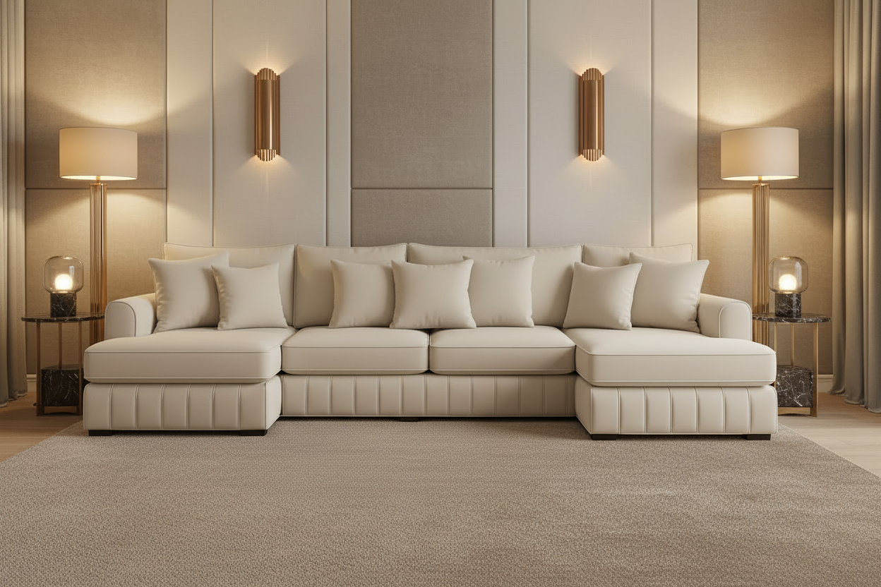 Beige U-Shape Sofa Clean Setting