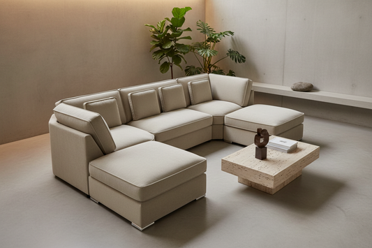 Beige U-Shape Sofa Minimalist Top