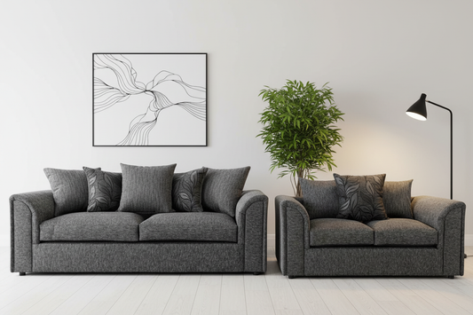 Byron grey sofa suite zoomed side by side