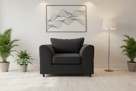 Casper black chenille armchair in Scandinavian interior