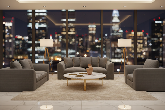 Grey Byron Sofa Set Blurred Night View