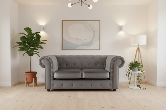 Grey Chesterfield sofa with interior lighting