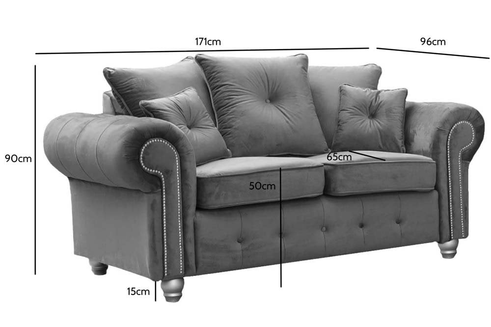 Olympia Grey Fabric Velvet 3 Seater Sofa