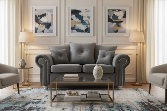 Olympia Grey Velvet Sofa in Stunning Room