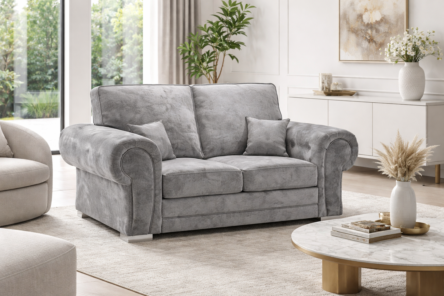 Verona High Back Grey Fabric 2 Seater Sofa