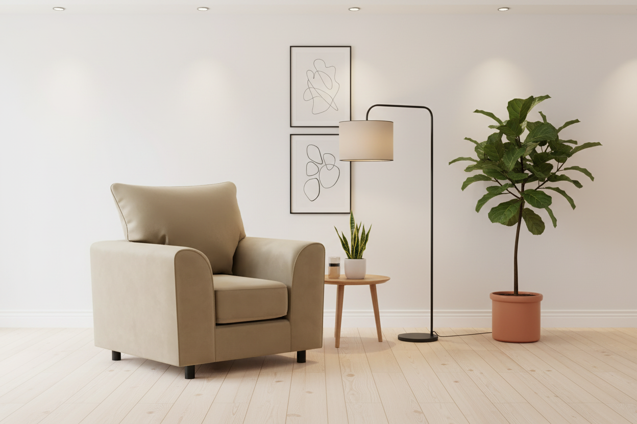 Beige Brooklyn armchair in Scandinavian interior