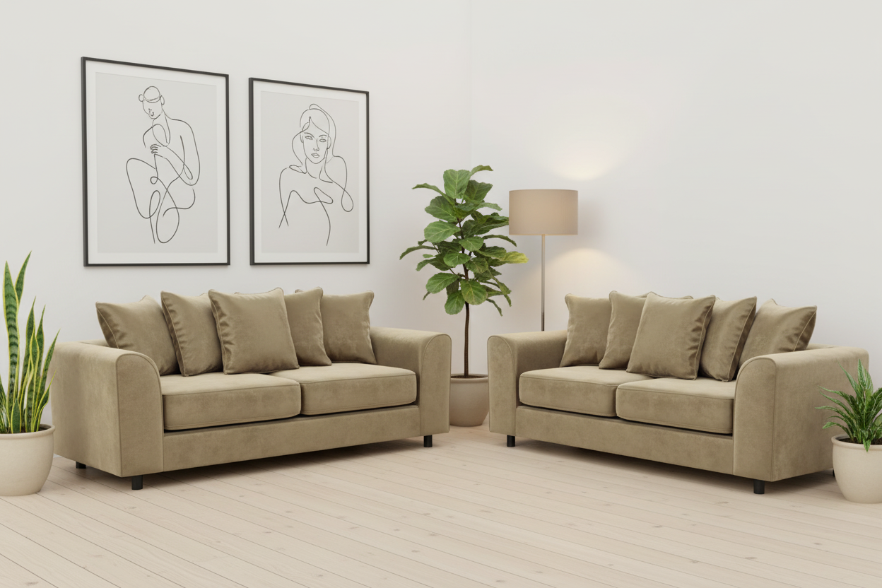 Beige Brooklyn sofa suite zoomed side by side