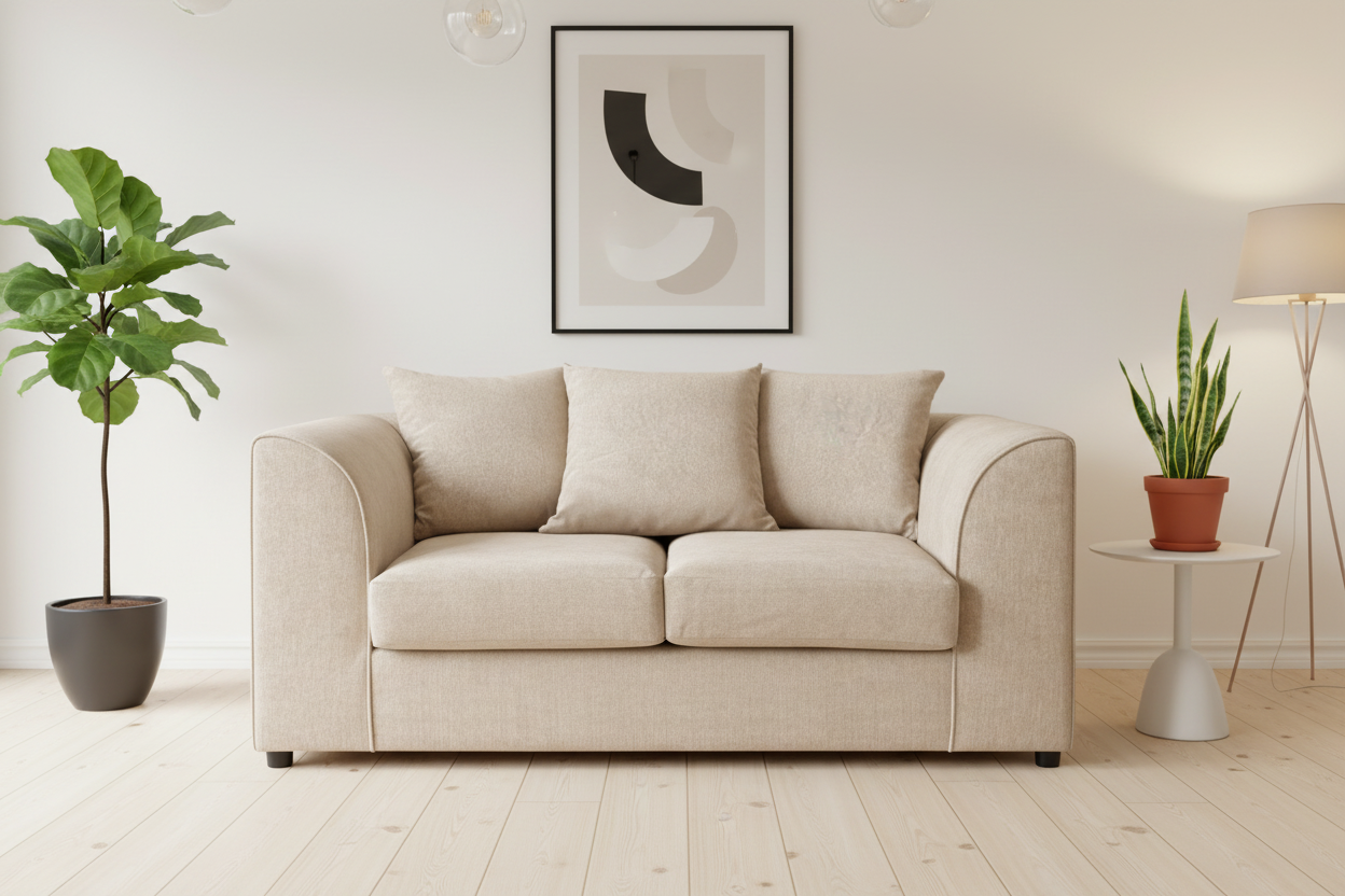 Beige chenille 2-seater sofa zoomed view