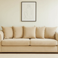 Beige chenille 3-seater sofa in minimal Scandinavian interior