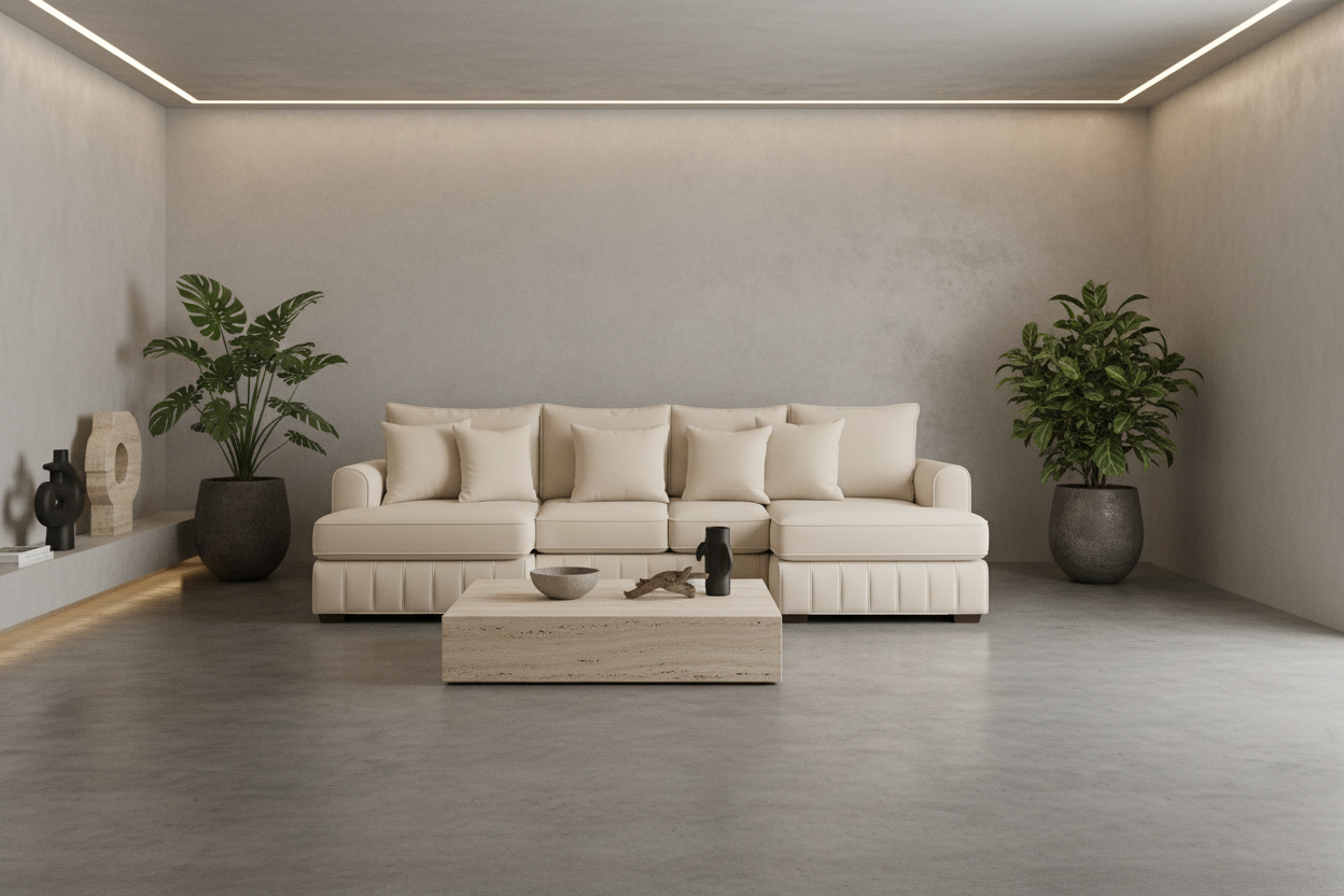 Beige U-Shape Sofa Front