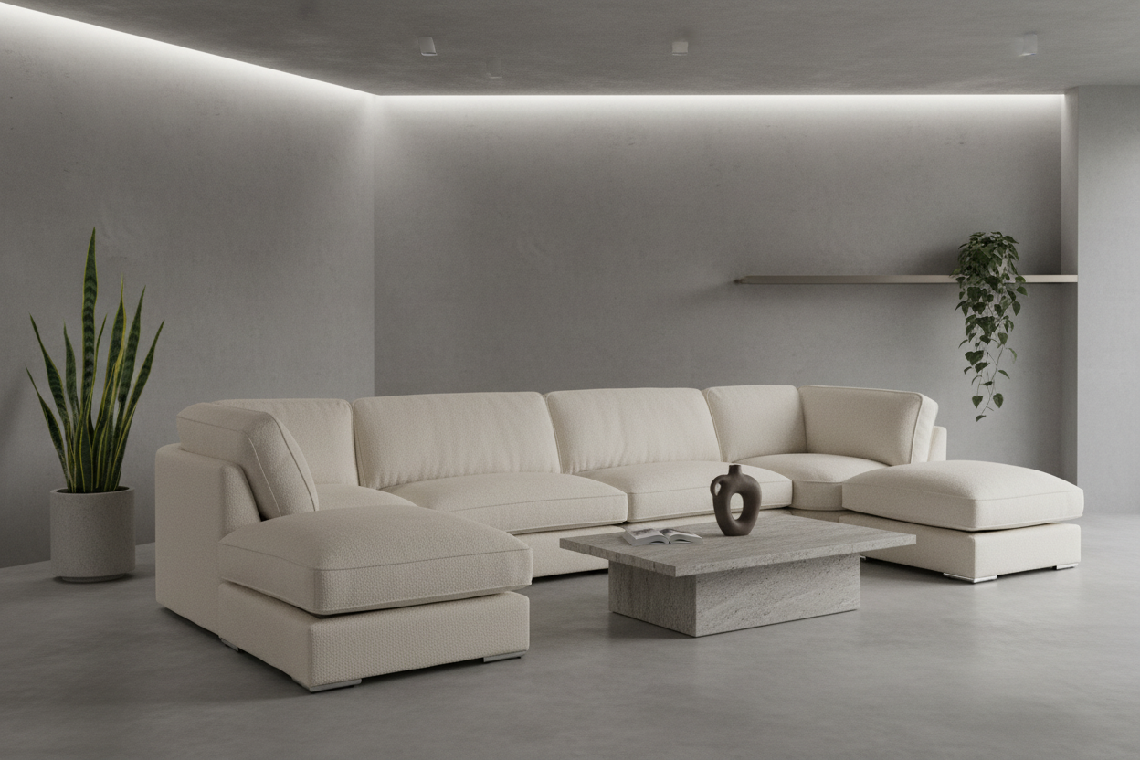 Beige U-Shape Sofa Minimalist Concrete