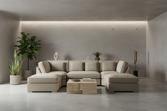 Beige U-Shape Sofa Minimalist Front