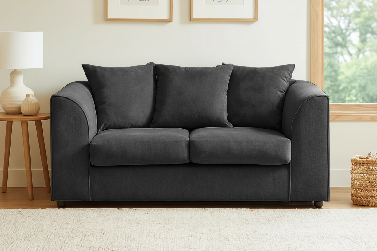 Black chenille 2-seater sofa zoomed view