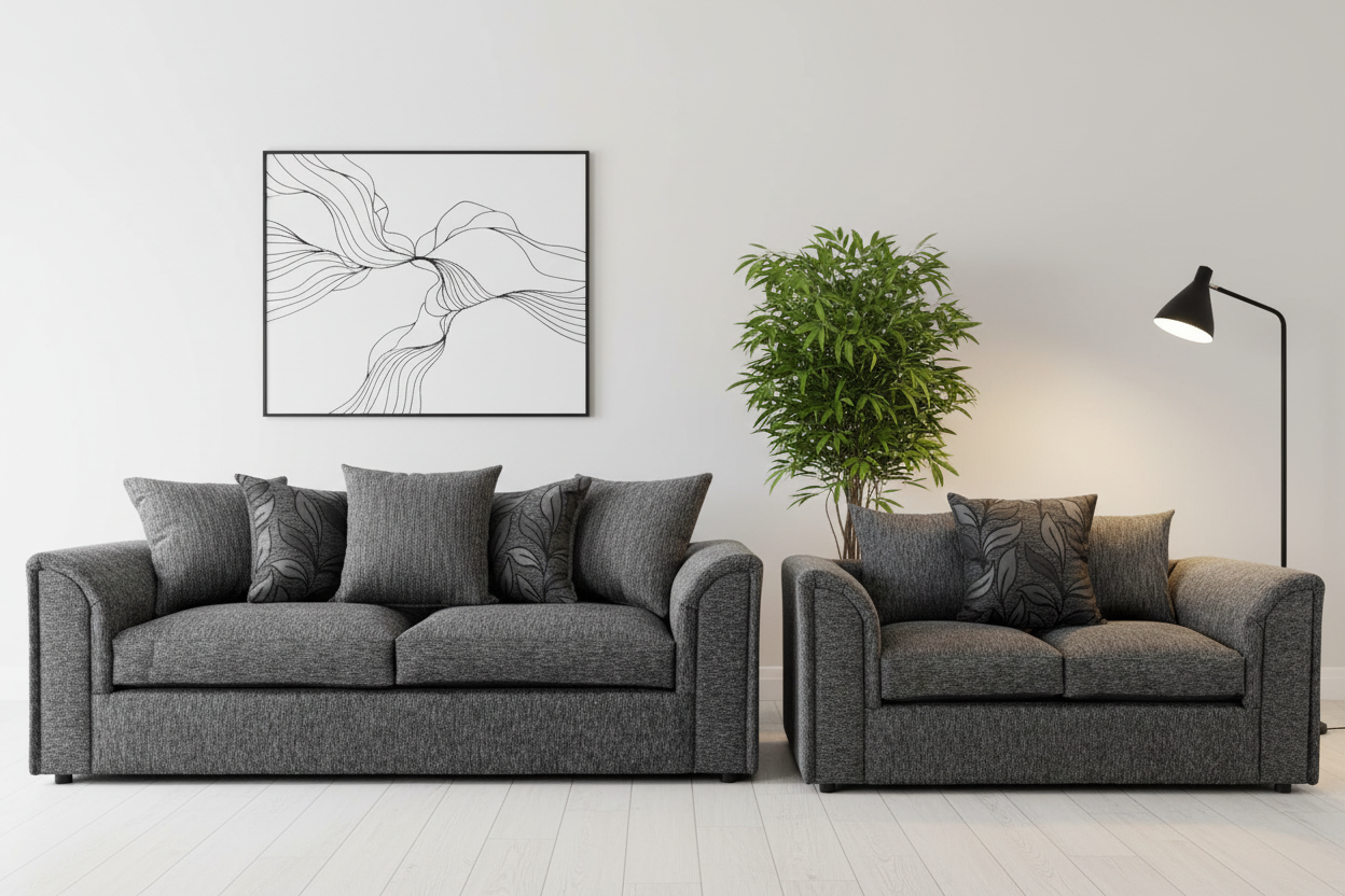 Byron grey sofa suite zoomed side by side