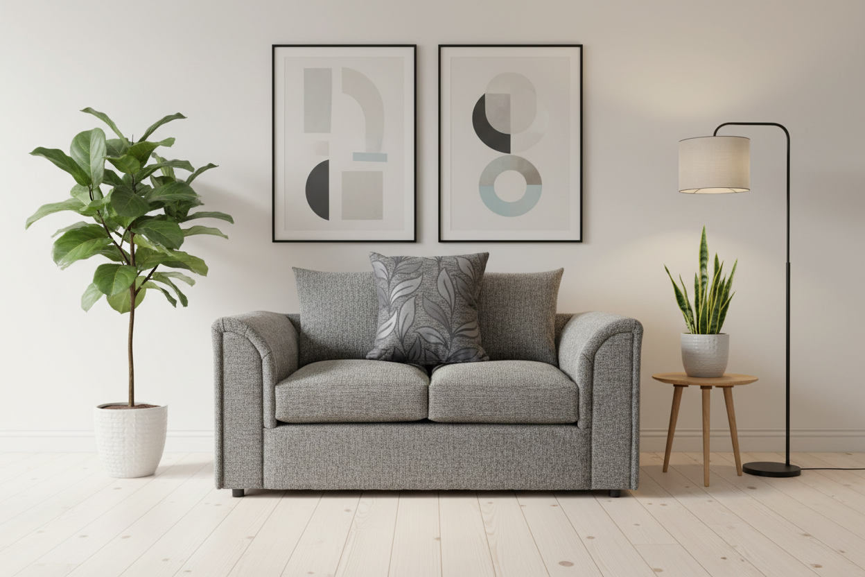 Byron silver grey 2-seater sofa in Scandinavian interior