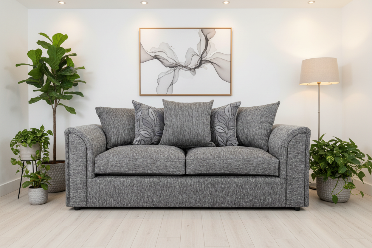 Byron silver grey 3-seater sofa zoomed view