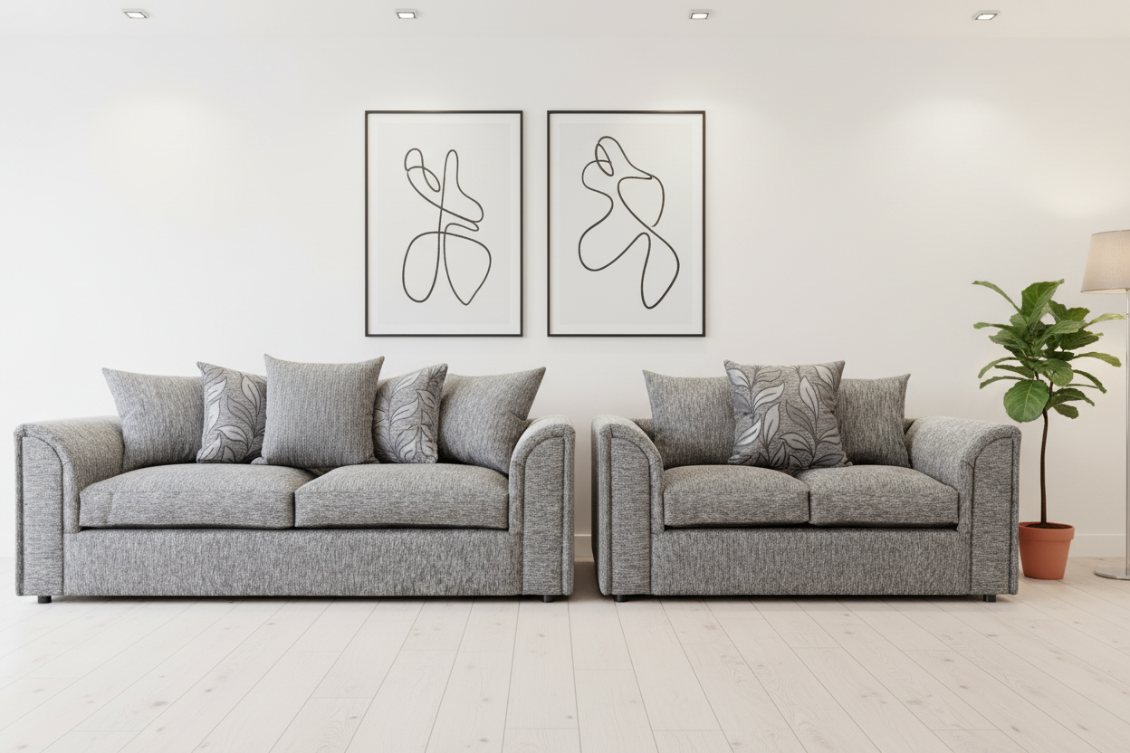 Byron silver grey sofa suite zoomed side by side