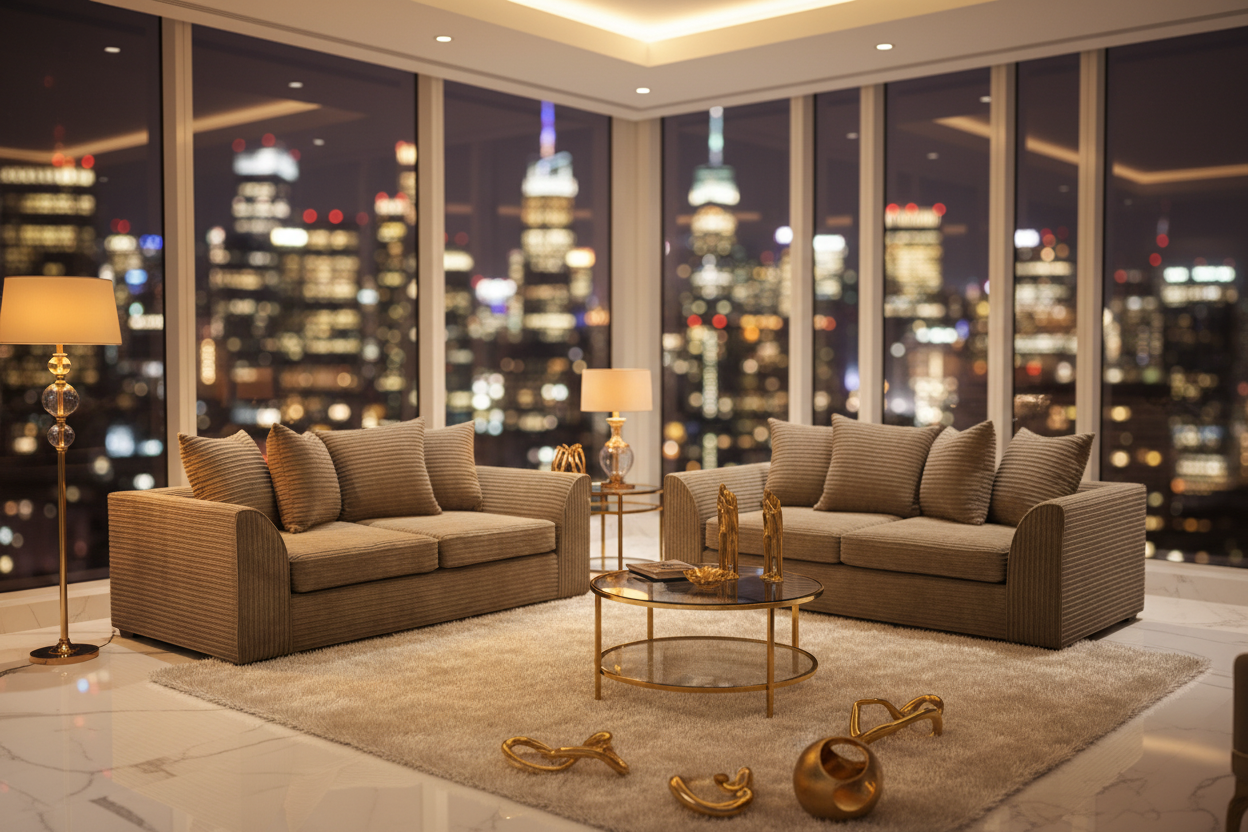 Caramel Byron 3+2 Seater Blurred Night View