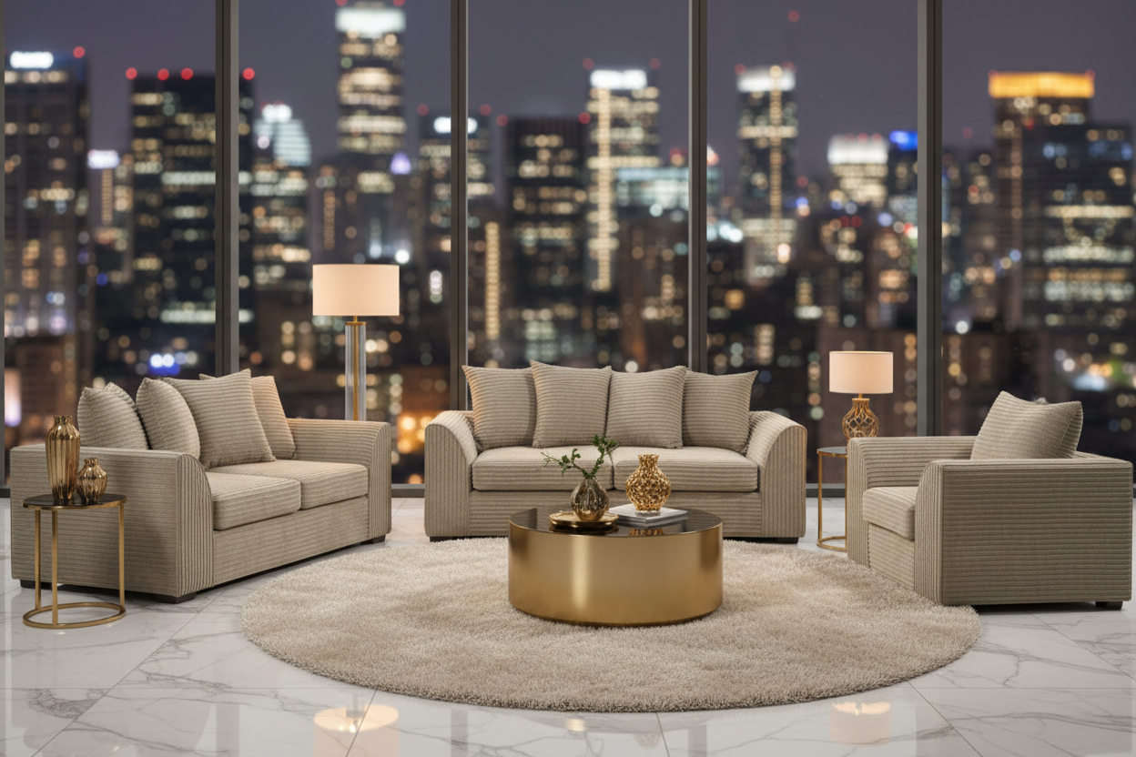 Caramel Byron Sofa Set Blurred Night View