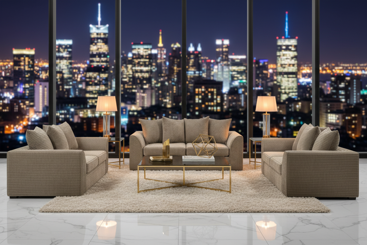 Caramel Byron Sofa Set Night View