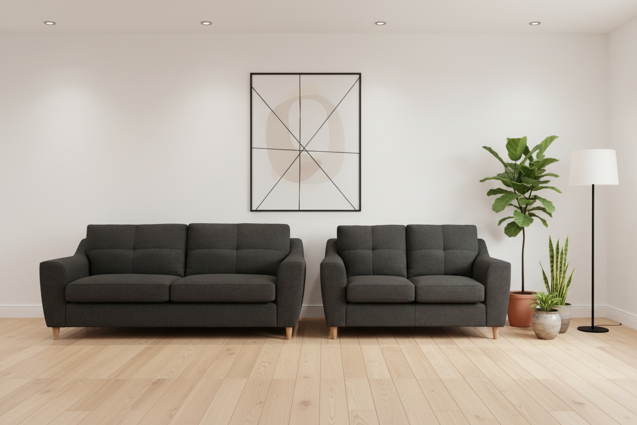 Charcoal 3-seater and 2-seater side by side