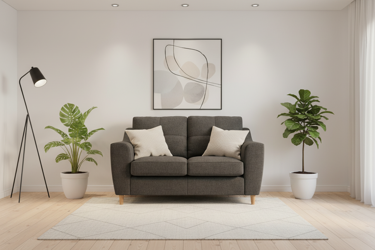 Charcoal modern 2-seater sofa front view