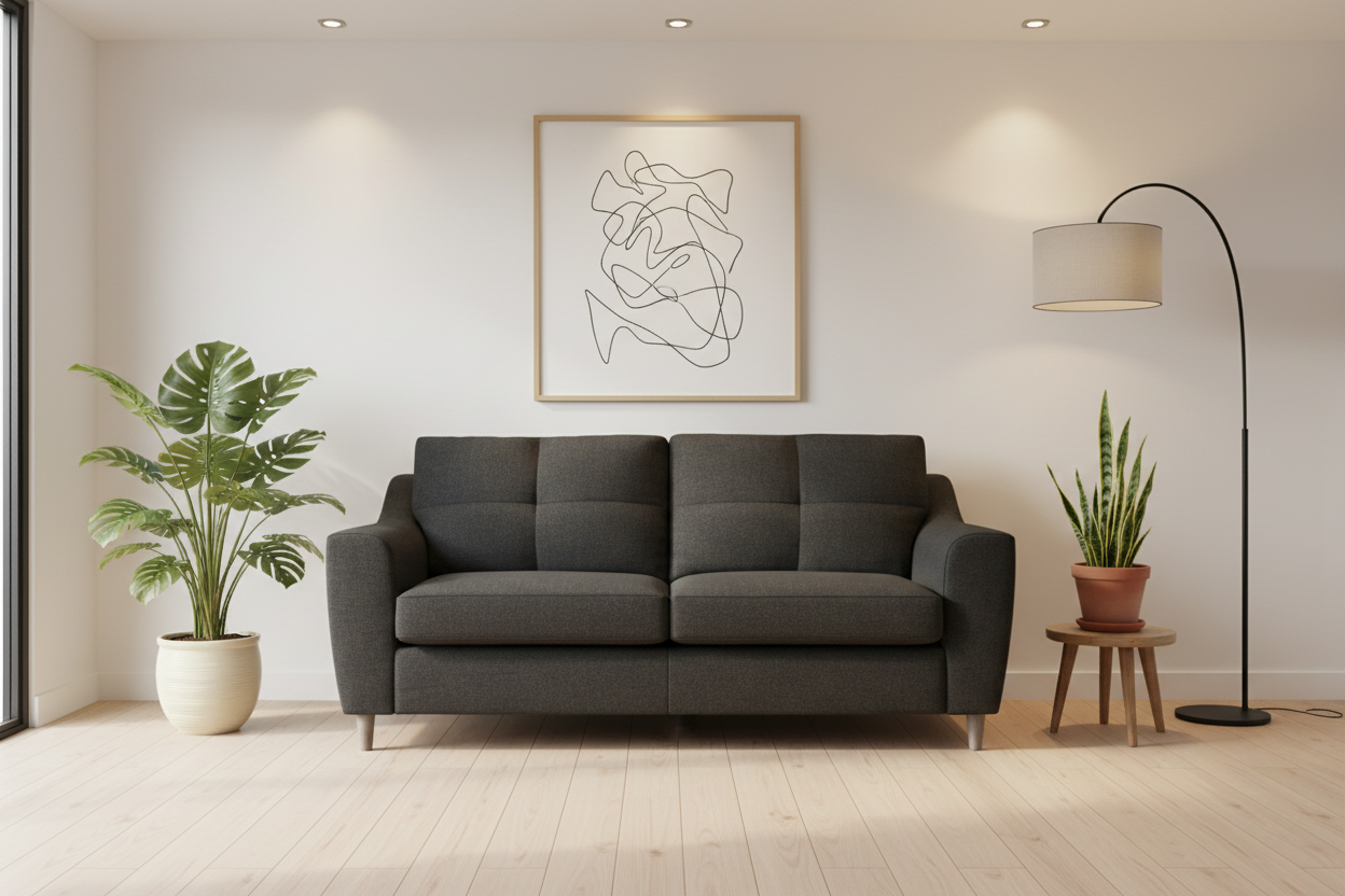 Charcoal modern 3-seater sofa front view
