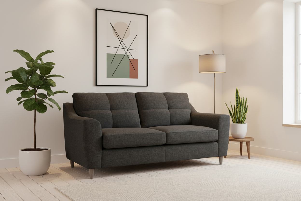 Charcoal modern 3-seater sofa in Scandinavian interior