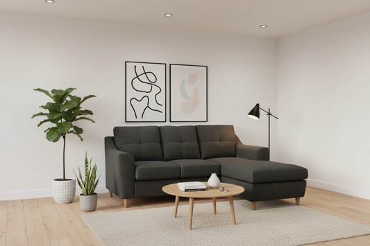 Charcoal sectional sofa right-hand facing in Scandinavian interior