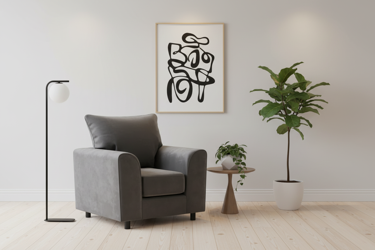 Grey Brooklyn armchair in Scandinavian interior