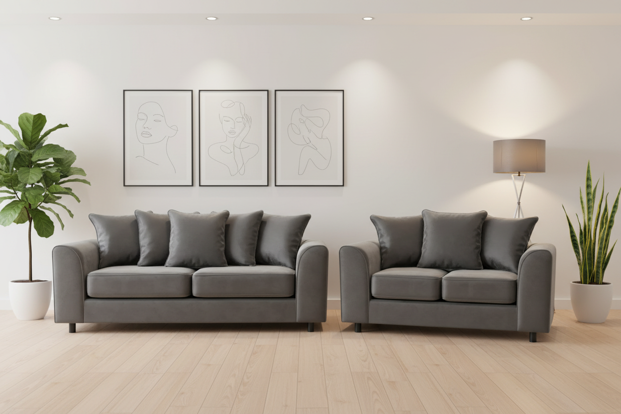 Grey Brooklyn sofa suite zoomed side by side