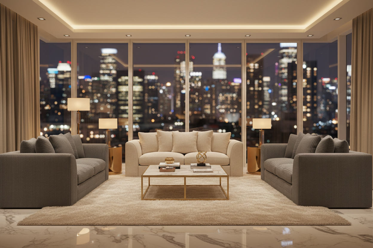 Grey Byron 3+2 Seater Blurred Night View
