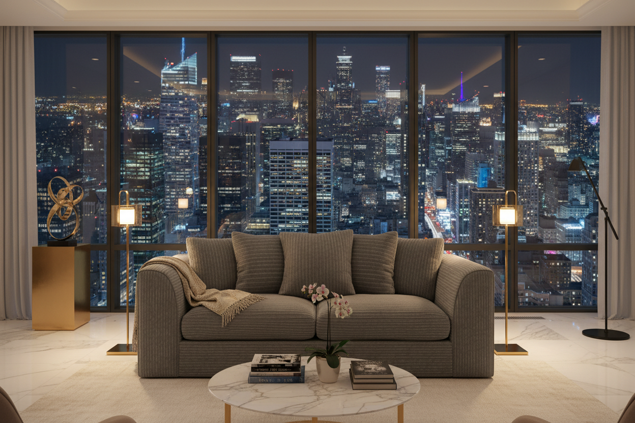 Grey Byron 3-Seater Night View