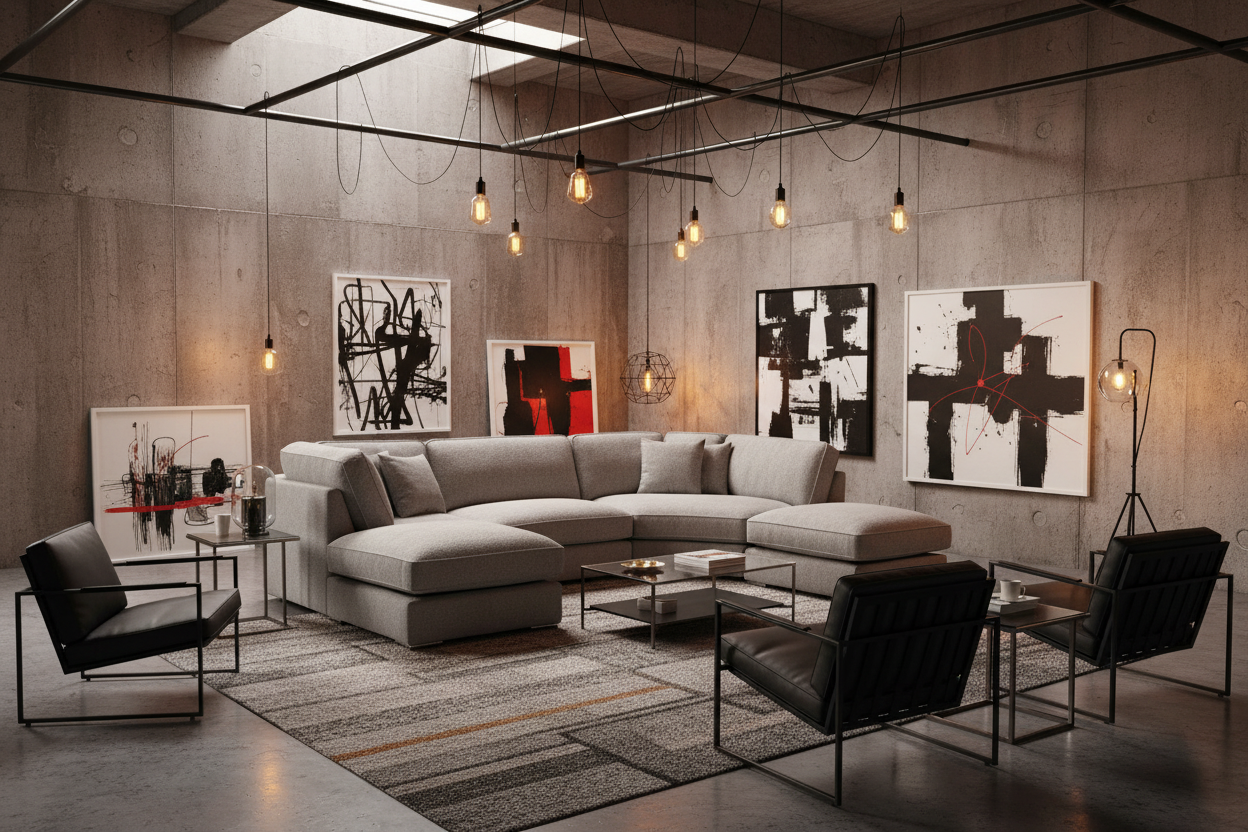 Grey U-Shape Sofa Industrial