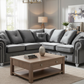 Grey Velvet Corner Sofa in Living Room - Front View