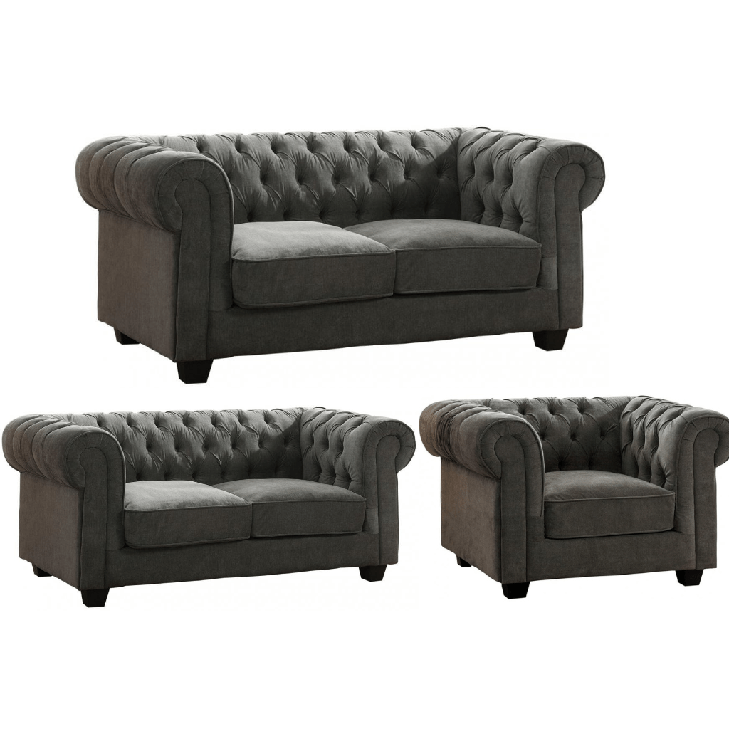 Chesterfield Grey Fabric 3+2+1 Seater Sofa Set