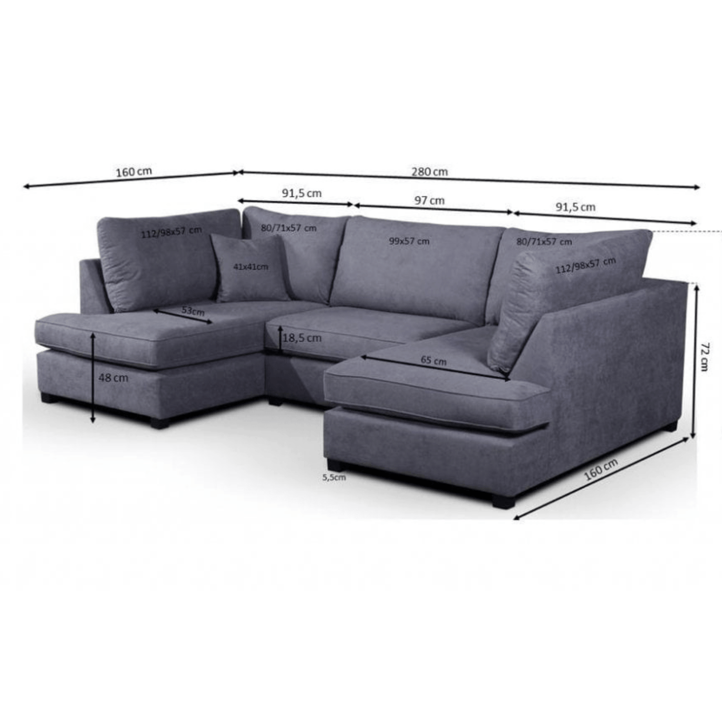 Carnaby Fabric U Shape High Back Corner Sofa + Footstool