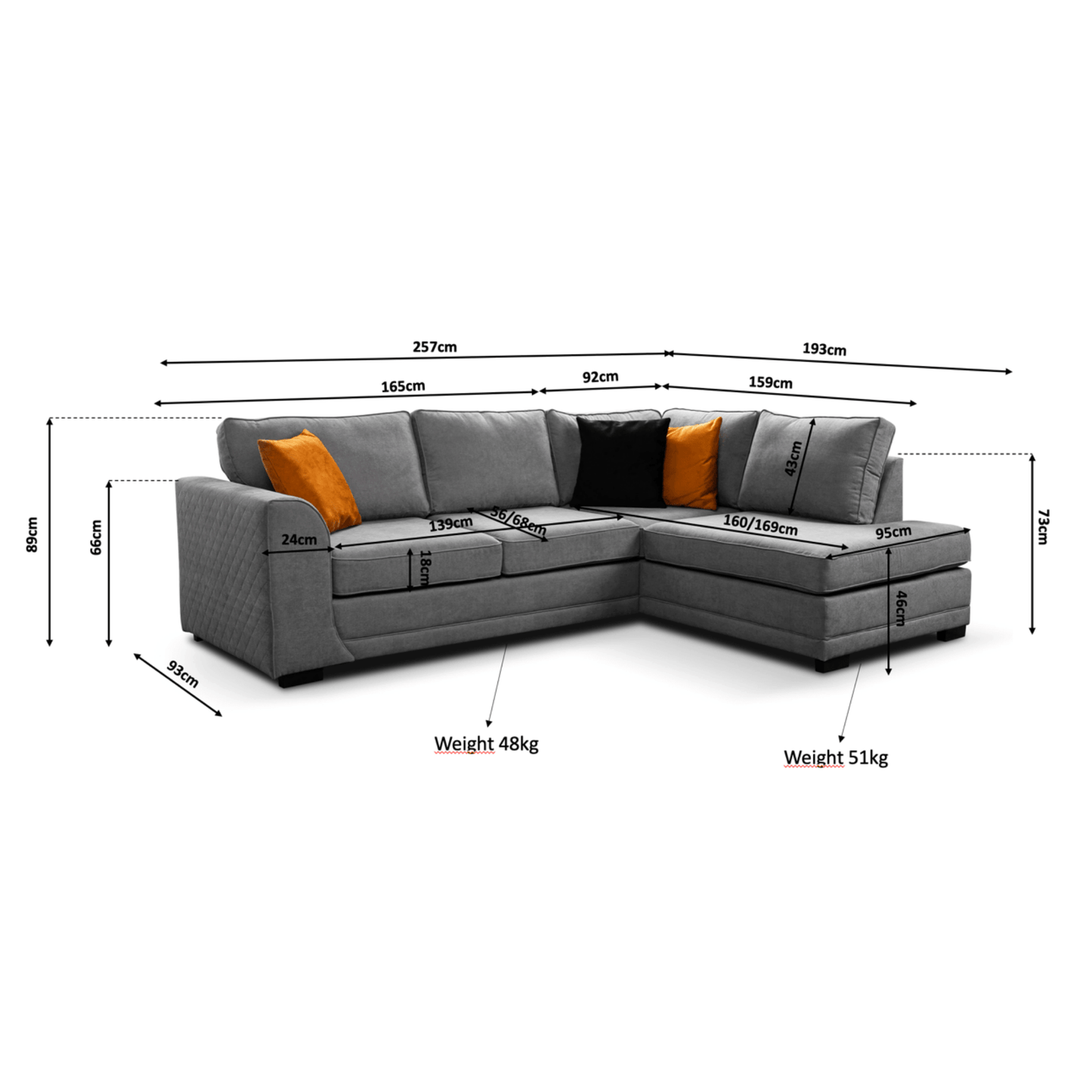 Orka Sofa Grey Fabric Right Hand Corner Sofa - RHC