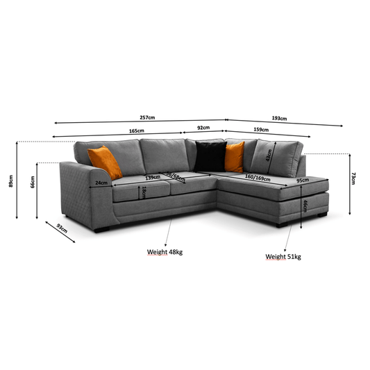 Orka Sofa Grey Fabric Right Hand Corner Sofa - RHC