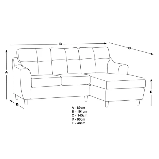 Baxter Fabric L Shaped 3 Seater Corner Sofa With Chaise