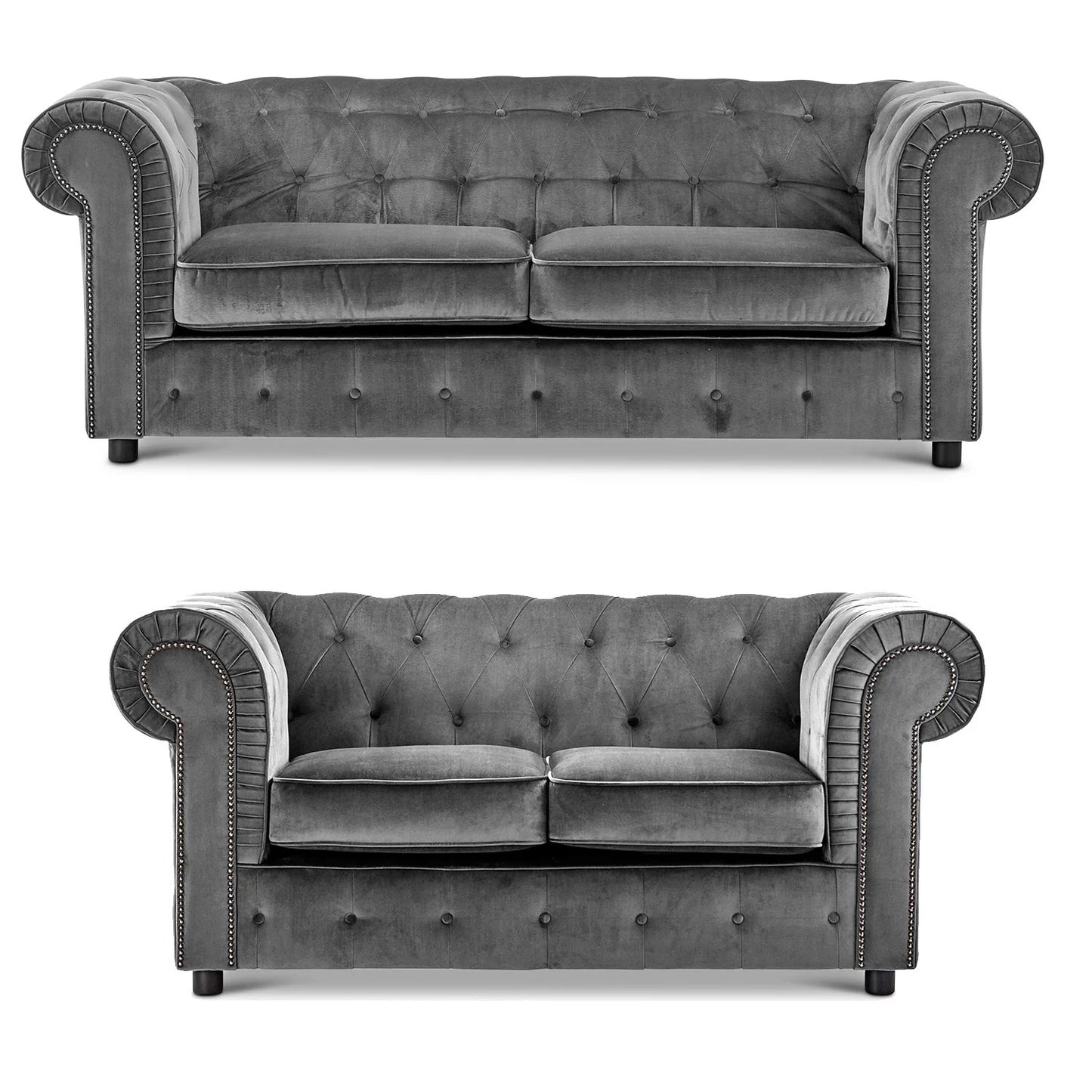 Ashbourne Chesterfield Plush Velvet Fabric 3+2 Sofa Suite