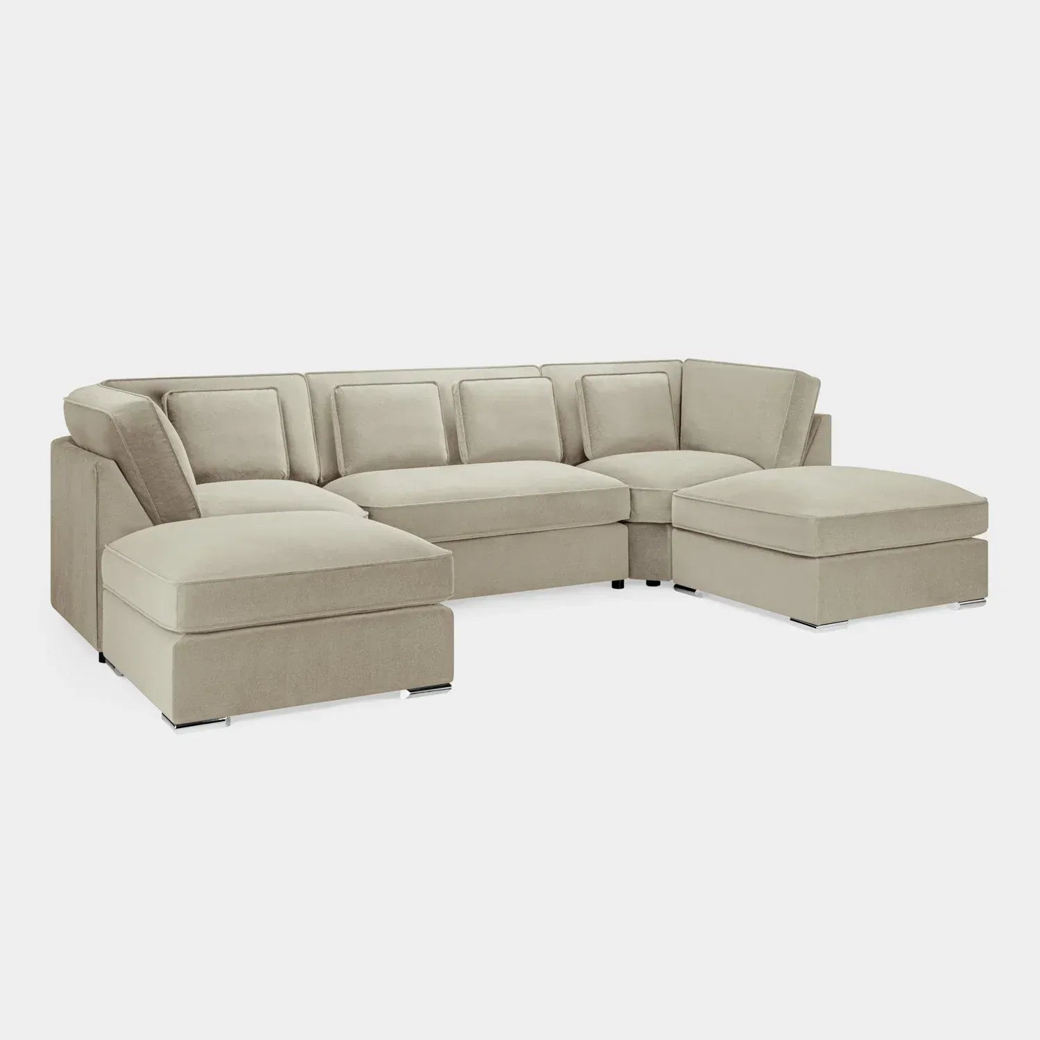 Beige U shape sofa on a white background