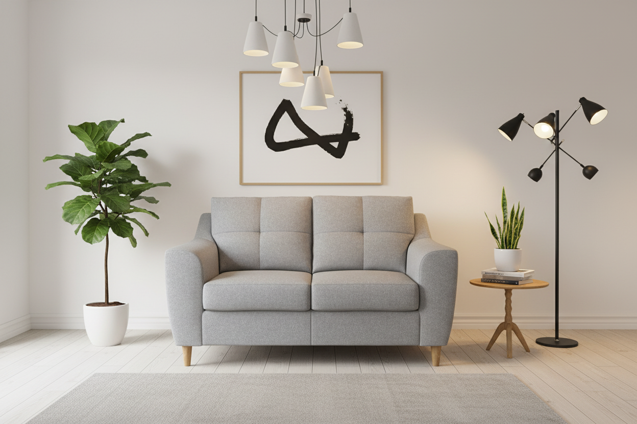 Silver modern 2-seater sofa in Scandinavian interior
