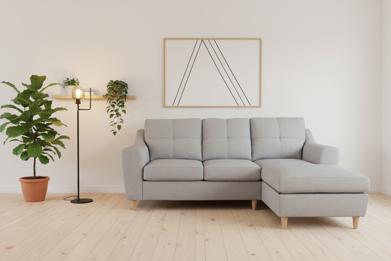 Silver sectional sofa right-hand facing in Scandinavian interior