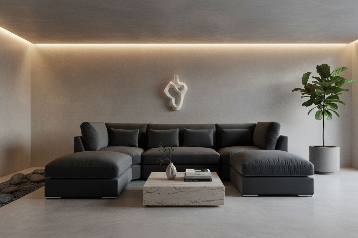 Slate U-Shape Sofa Front View