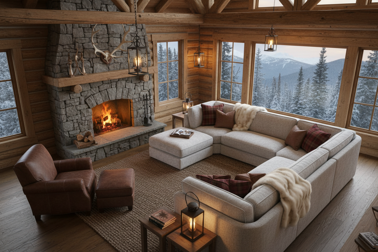 U-Shape Sofa Mountain Cabin Top View