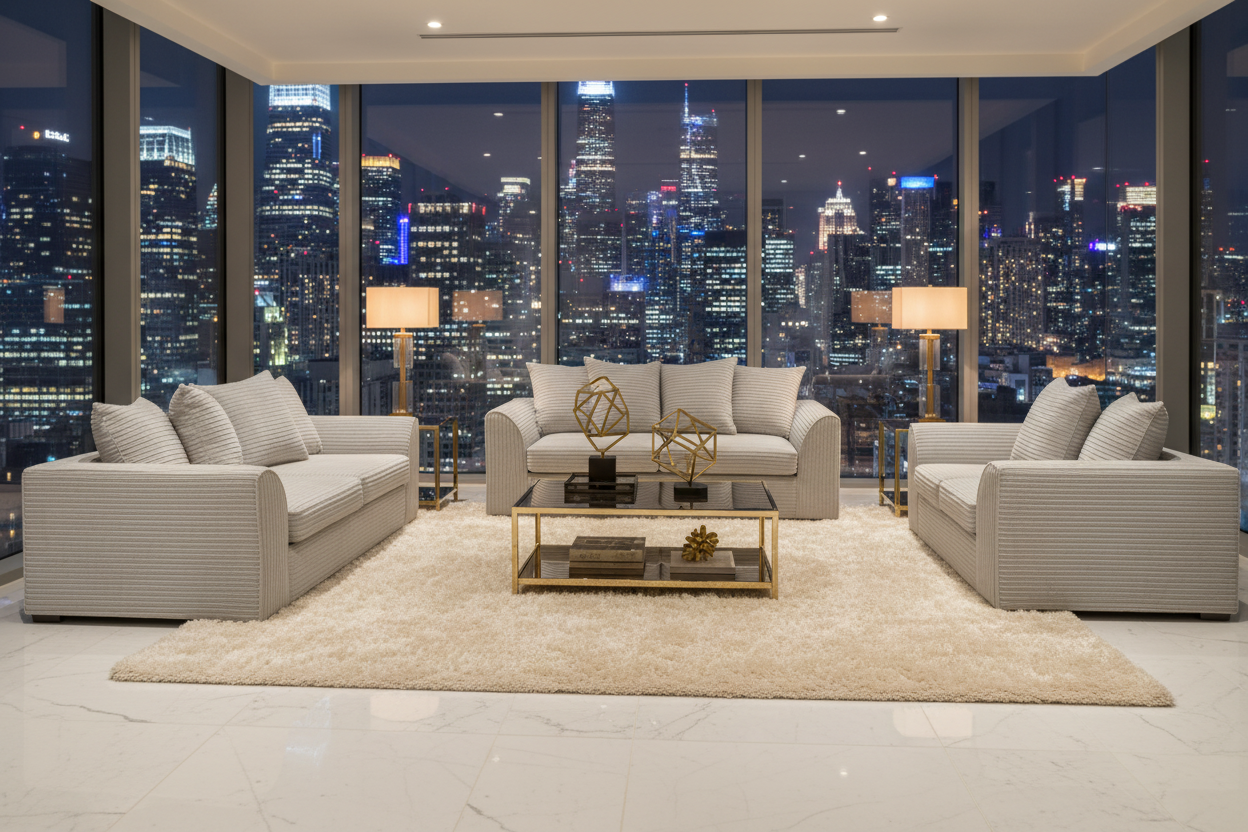 White Byron Sofa Set Night View